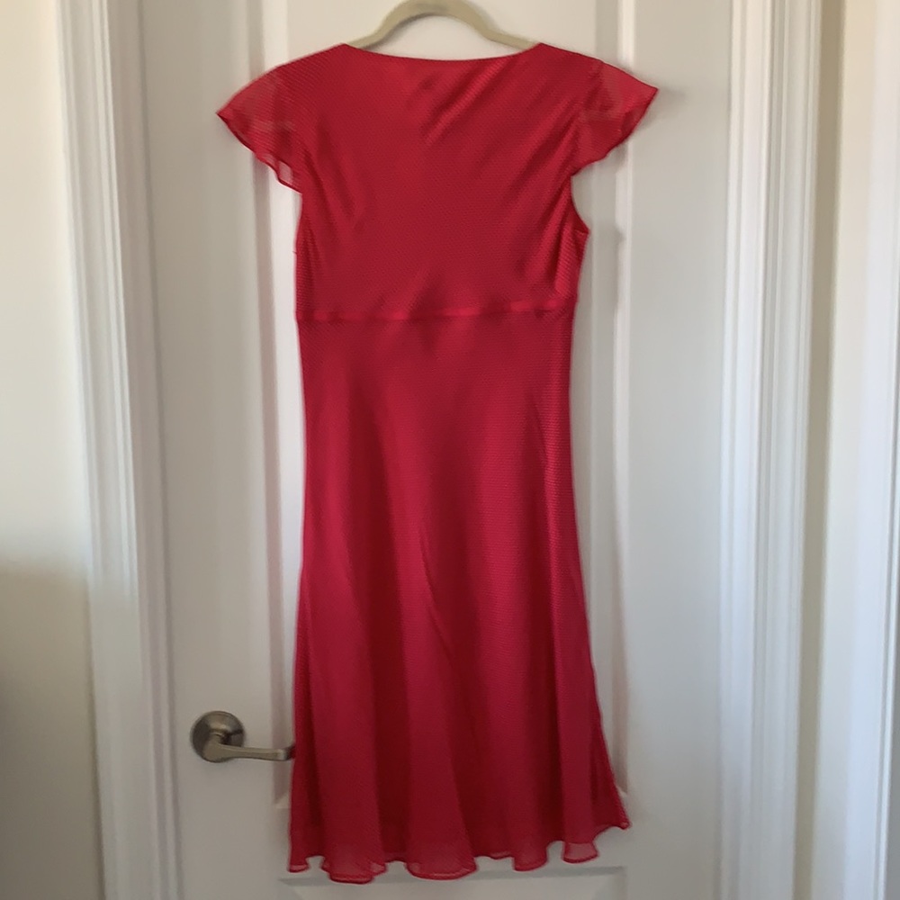 NWT ANN TAYLOR Hot Pink 100% Silk Polka Dot Midi Dress Size 6P - Picture 7 of 11